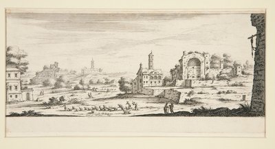 Paisaje con grandes edificios. de Jacques Callot