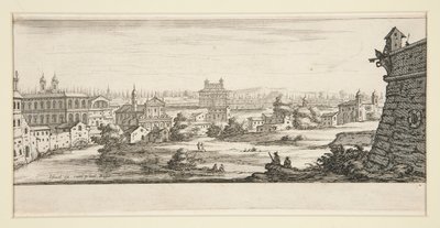 Paisaje con grandes e imponentes edificios de Jacques Callot