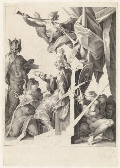 Mercury lleva a los jóvenes artistas a Minerva de Jan Harmensz. Muller