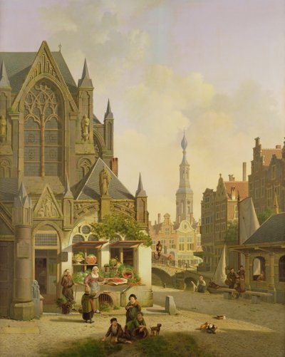 Puesto de verduras en una ciudad holandesa de Jan Hendrik Verheyen