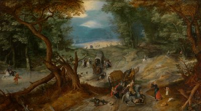 Viajeros atacados por soldados (petróleo) de Jan the Elder Brueghel