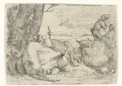 Tres vacas y dos pastores de Jan van Ossenbeeck