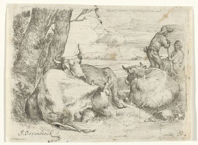 Tres vacas y dos pastores de Jan van Ossenbeeck