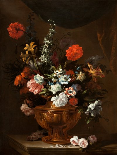 Flores en un jarrón esculpido de Jean Baptiste Monnoyer