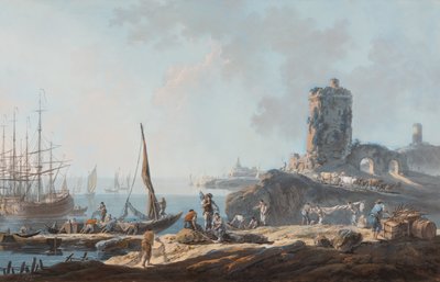 Escena portuaria en clima tranquilo de Jean Baptiste Pillement