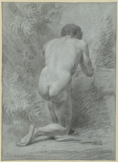 Desnudo masculino arrodillado, visto desde atrás de Jean Grandjean