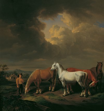 cinco caballos de granja de Johann Baptist Michael Dallinger von Dalling