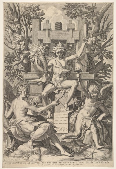 Baco, Música, Amor, 1575-1600 de Johann Sadeler I