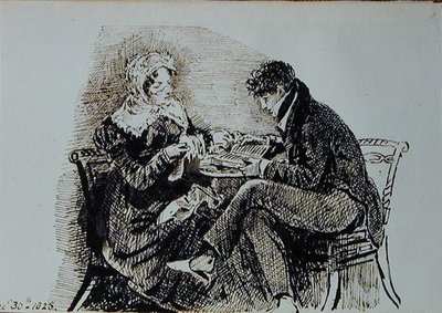 Hombre y mujer leyendo en una mesa de John Harden