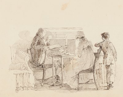 Tres junto a la chimenea, 1805 de John Harden