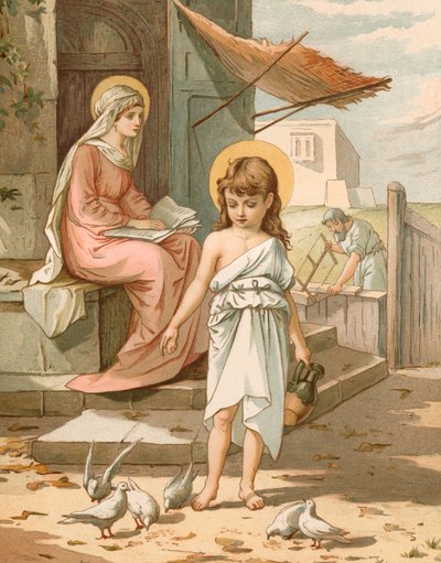 Jesús, de niño, jugando con palomas de John Lawson