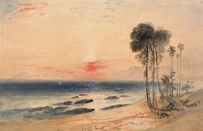 Una costa tropical, puesta de sol de John Martin