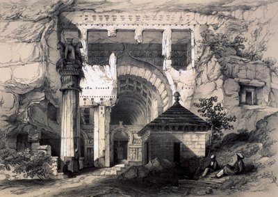 Karli, entrada de la Gran Cueva Chaitya, 1845 de John Weale