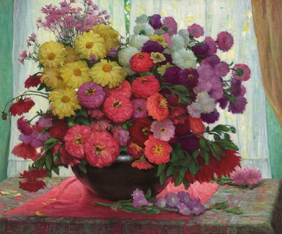 Cuenco de flores (óleo sobre lienzo) de Joseph Henry Sharp