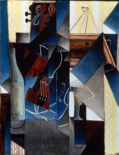 Violín y grabado colgado de Juan Gris