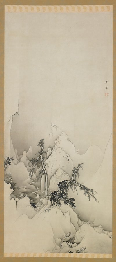 Paisaje de invierno: un barranco, era Meiji, 1883 de Kano Hogai