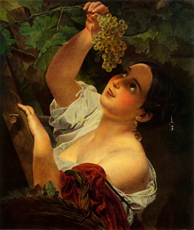Mediodía italiano, Chica italiana recogiendo uvas de Karl Pavlovich Bryullov