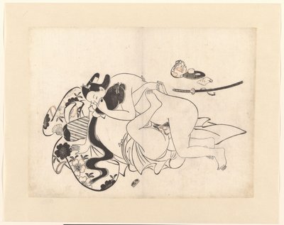 Pareja haciendo el amor en un enredo íntimo de Kiyonobu (I) , Torii