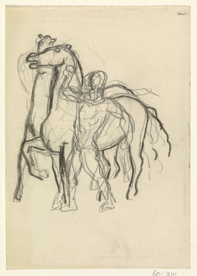 Un hombre sujeta a dos caballos de Leo Gestel