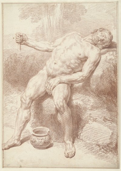 Hombre desnudo, sentado, inclinado hacia atrás de Louis Fabritius Dubourg