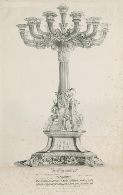 Salón de Ilam - Candelabro: litografía, 1832 de Louis Haghe