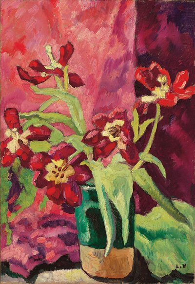 Jarrón, tulipanes rojos; Jarrón, tulipes rouges de Louis Valtat