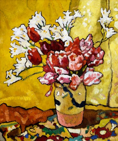 Jarrón, tulipanes y flores blancas de Louis Valtat