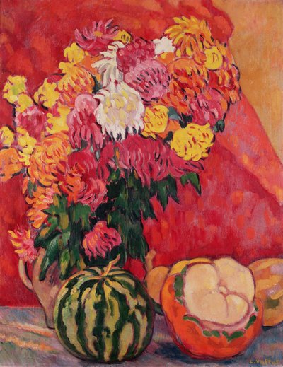 Jarrón de geranios con melones de Louis Valtat