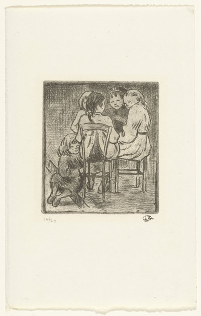 Grupo de cinco chicas sentadas de Lucien Pissarro