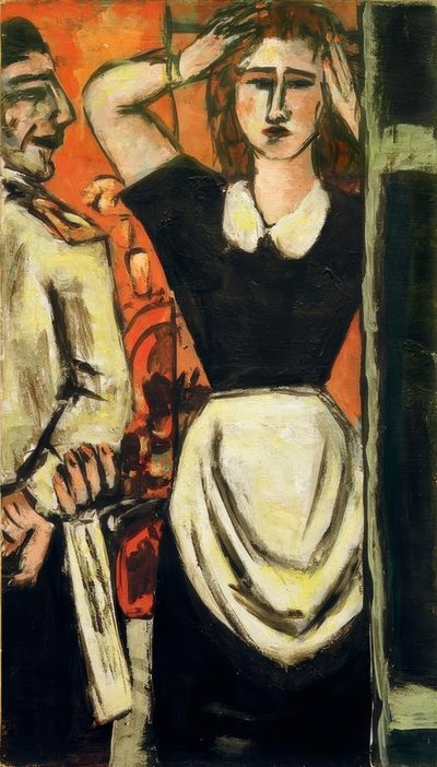 Camarero y chica del guardarropa de Max Beckmann