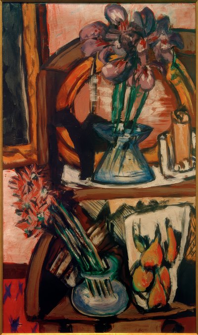 Naturaleza muerta con dos jarrones de flores de Max Beckmann