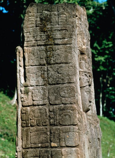 Detalle de una estela de la Gran Plaza de Mayan