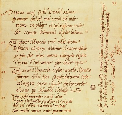 Manuscrito de poema de Miguel Ángel Buonarroti (1475-1564) de Michelangelo Buonarroti