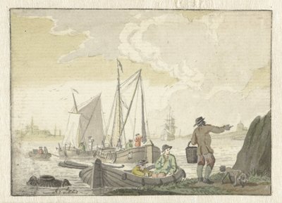 Vista del río con barcos de Nicolaes Aartman