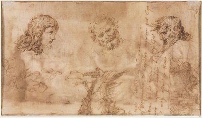 Three Heads and Other Sketches (verso) de Nicolas Poussin