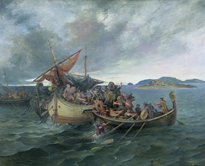 La batalla de Svolder (óleo sobre lienzo) de Nils Bergslien