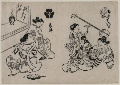 Three Courtesans with a Client de Okumura Masanobu