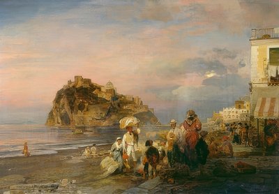 Playa vespertina en Ischia. 1879 de Oswald Achenbach