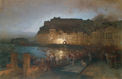 Fuegos artificiales en Nápoles, 1875 de Oswald Achenbach