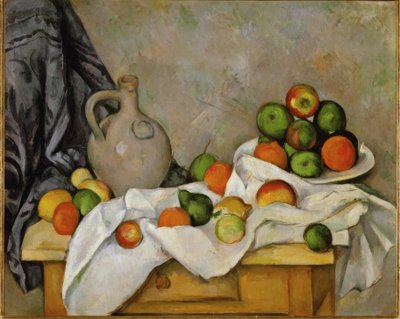 Cortina, jarra y frutero de Paul Cézanne