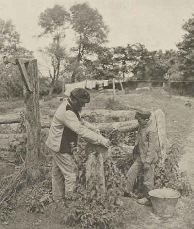 En la piedra de afilar--Un corral en Suffolk, 1888 de Peter Henry Emerson