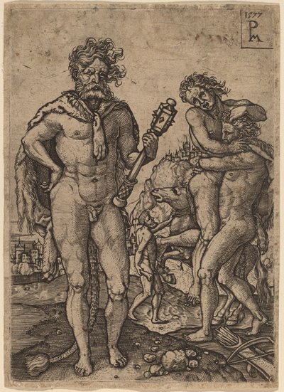 Hércules y Anteo de Peter Maes after Heinrich Aldegrever