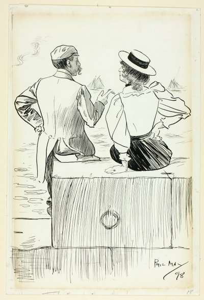 Hombre y mujer sentados en el muelle de Philip William May