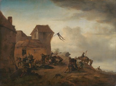 Campesinos luchando cerca de un pueblo de Philips Wouwerman