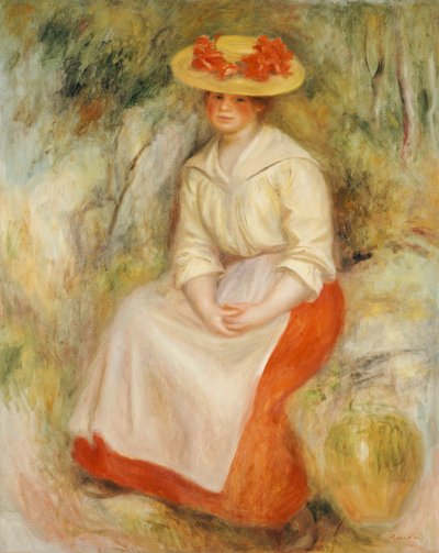 Gabrielle con un sombrero de paja, 1900 de Pierre Auguste Renoir