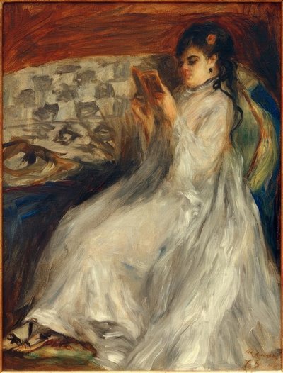 Joven leyendo en blanco de Pierre Auguste Renoir