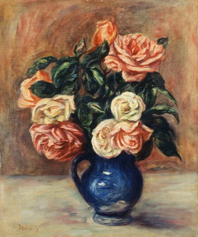 Rosas en un Jarrón Azul, c.1900 de Pierre Auguste Renoir