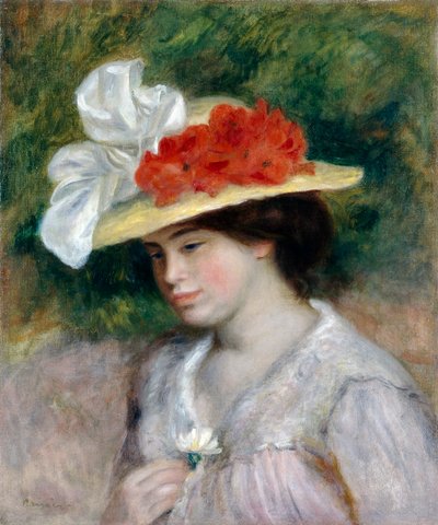 Mujer con sombrero floreado de Pierre Auguste Renoir