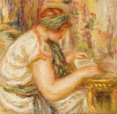 Mujer en blusa árabe leyendo de Pierre Auguste Renoir