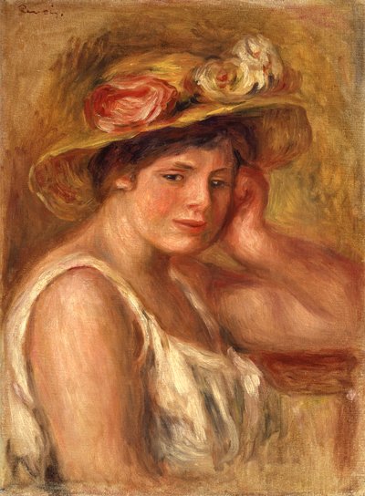 niña joven con un sombrero de Pierre Auguste Renoir